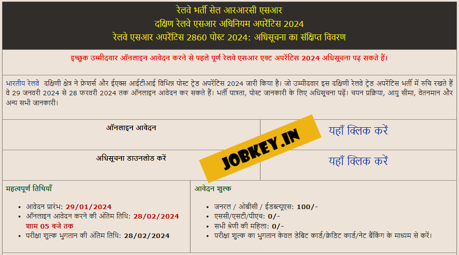 Southern Railway Apprentices Online Form 2024